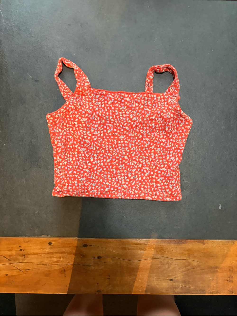 American Eagle Outfitters Red Floral Square Crop Tank